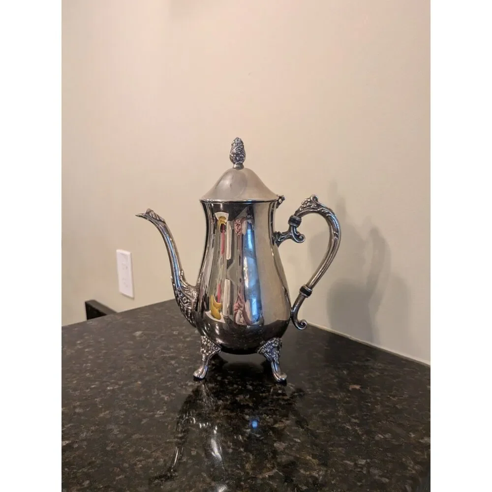 Vintage Victorian Style Silverplate Footed Coffee/Tea Pot With Floral Designs